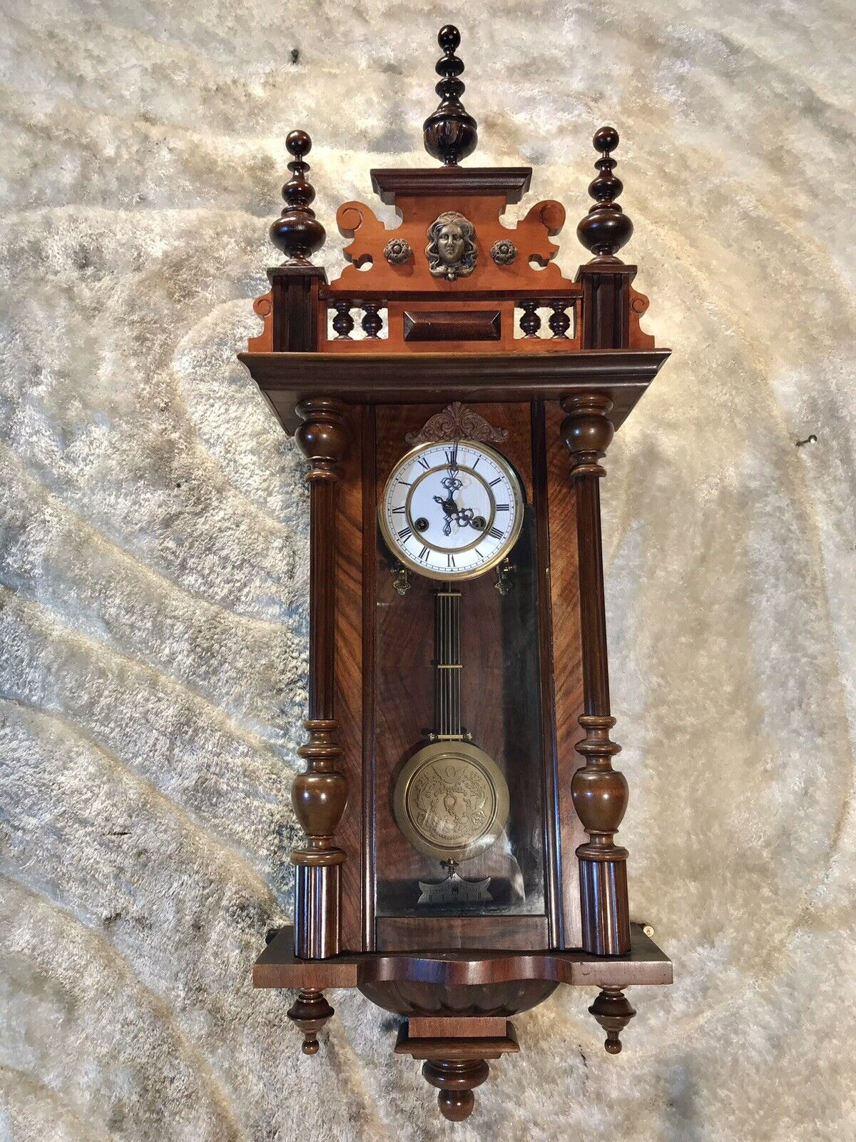 Vintage Antique Germany FMS Vienna,Strikes Clock,walnut Case,porcelain Dial