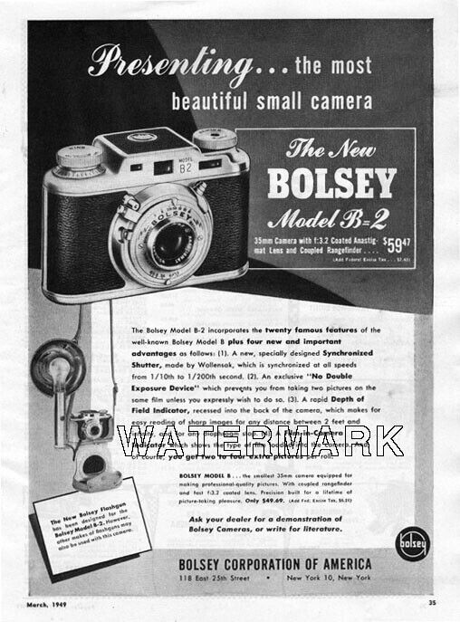 Bolsey Model B-2 Camera vintage 1949 Print Ad
