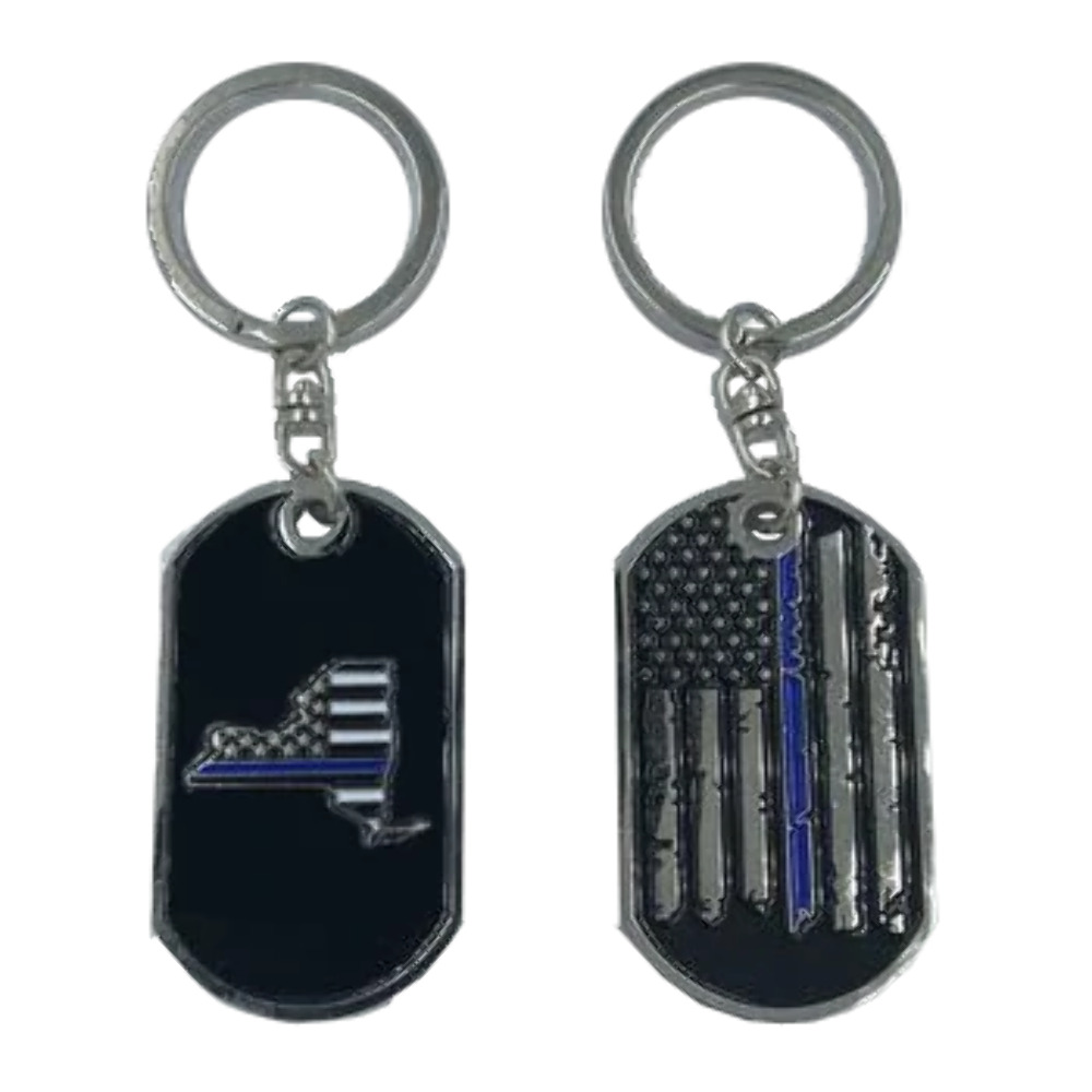 II-011 New York Thin Blue Line Challenge Coin Dog Tag Keychain Police Law Enforc