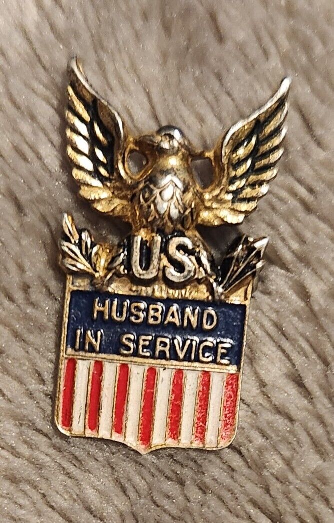 WWII Husband in Service Pin STERLING & ENAMEL Signed CORO