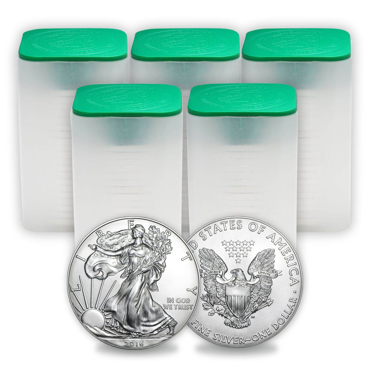 SPECIAL PRICE 2016 1 oz Silver American Eagle Coins BU (Lot of 100, Five Tubes)