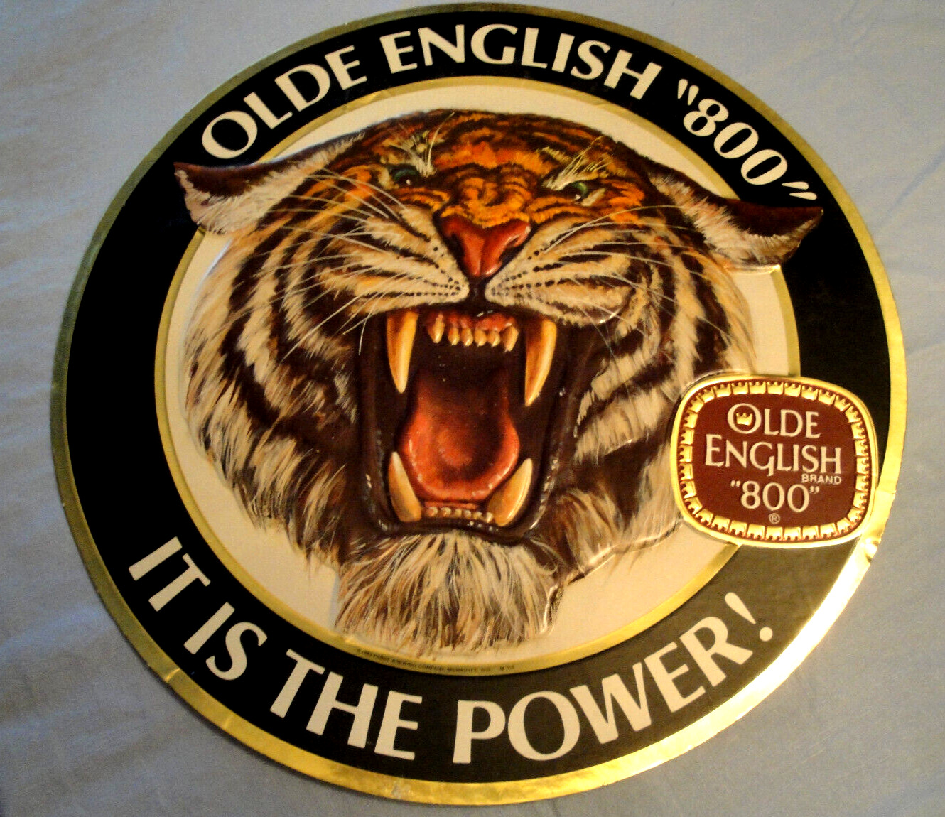 1983 Olde English 800 Pabst Beer Sign Foil “It Is The Power” Tiger Bar Mancave