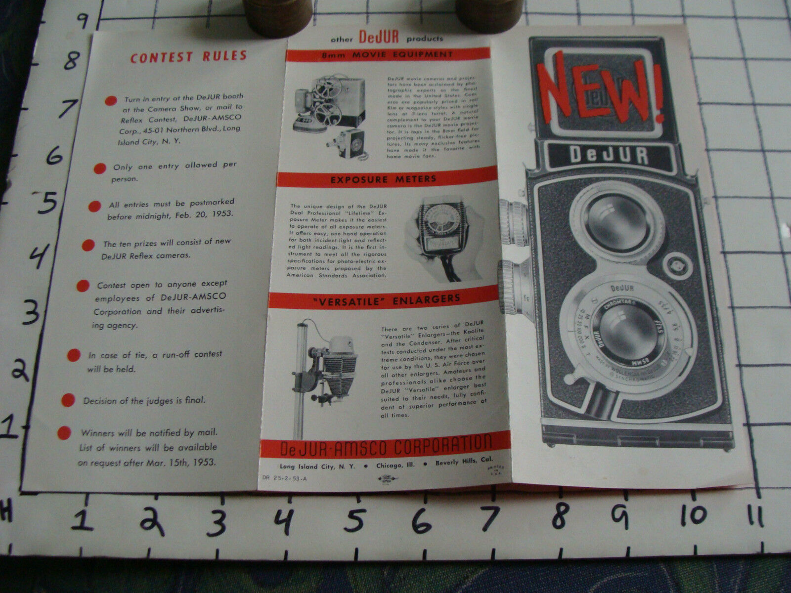 brochure: 1953 NEW DEJUR Twin Lens Reflex  WIN ONE CONTEST PAPER