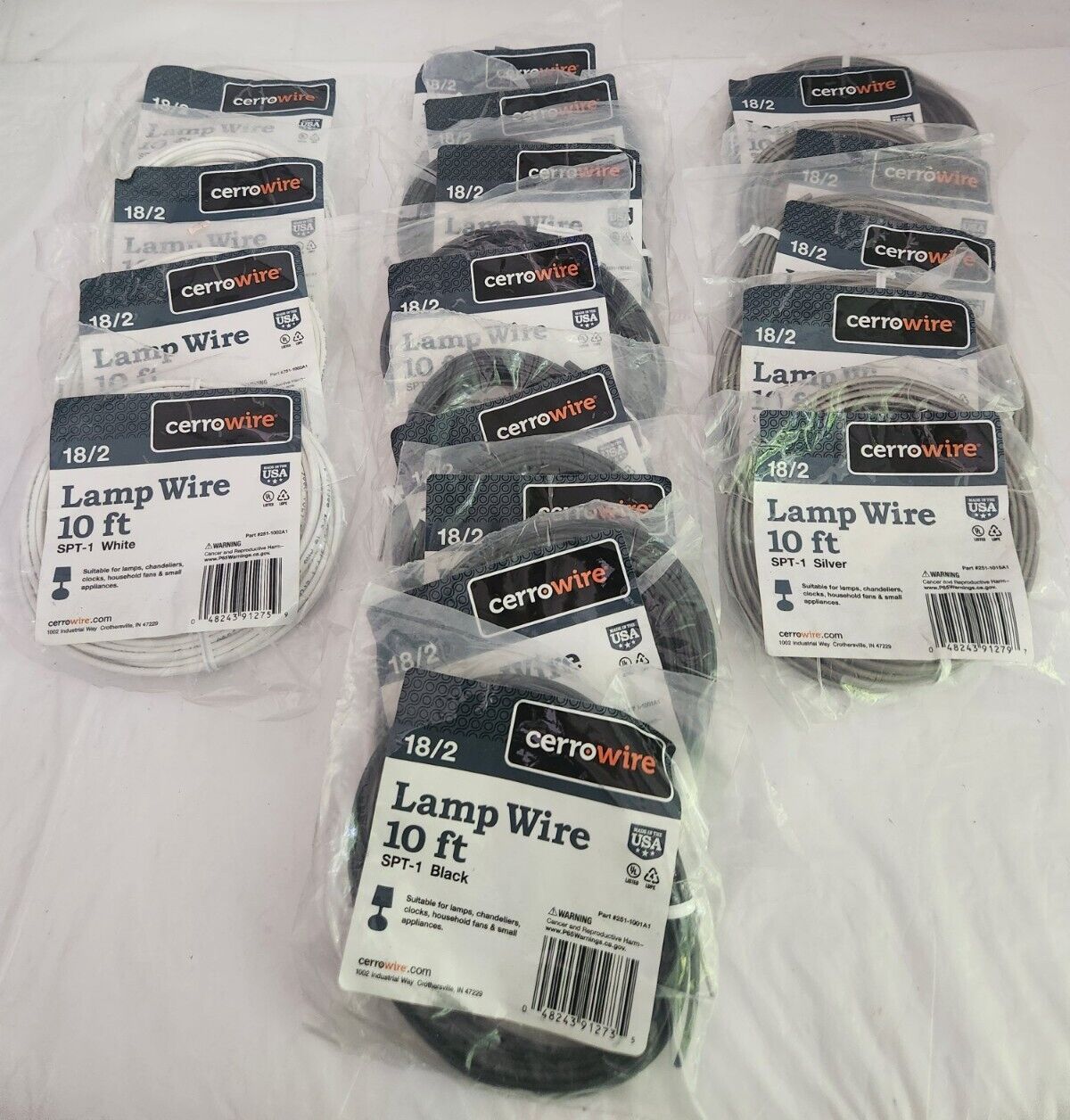 Lot Of 17 Packs Of Lamp Wire 18/2 SPT-1, Cerrowire
