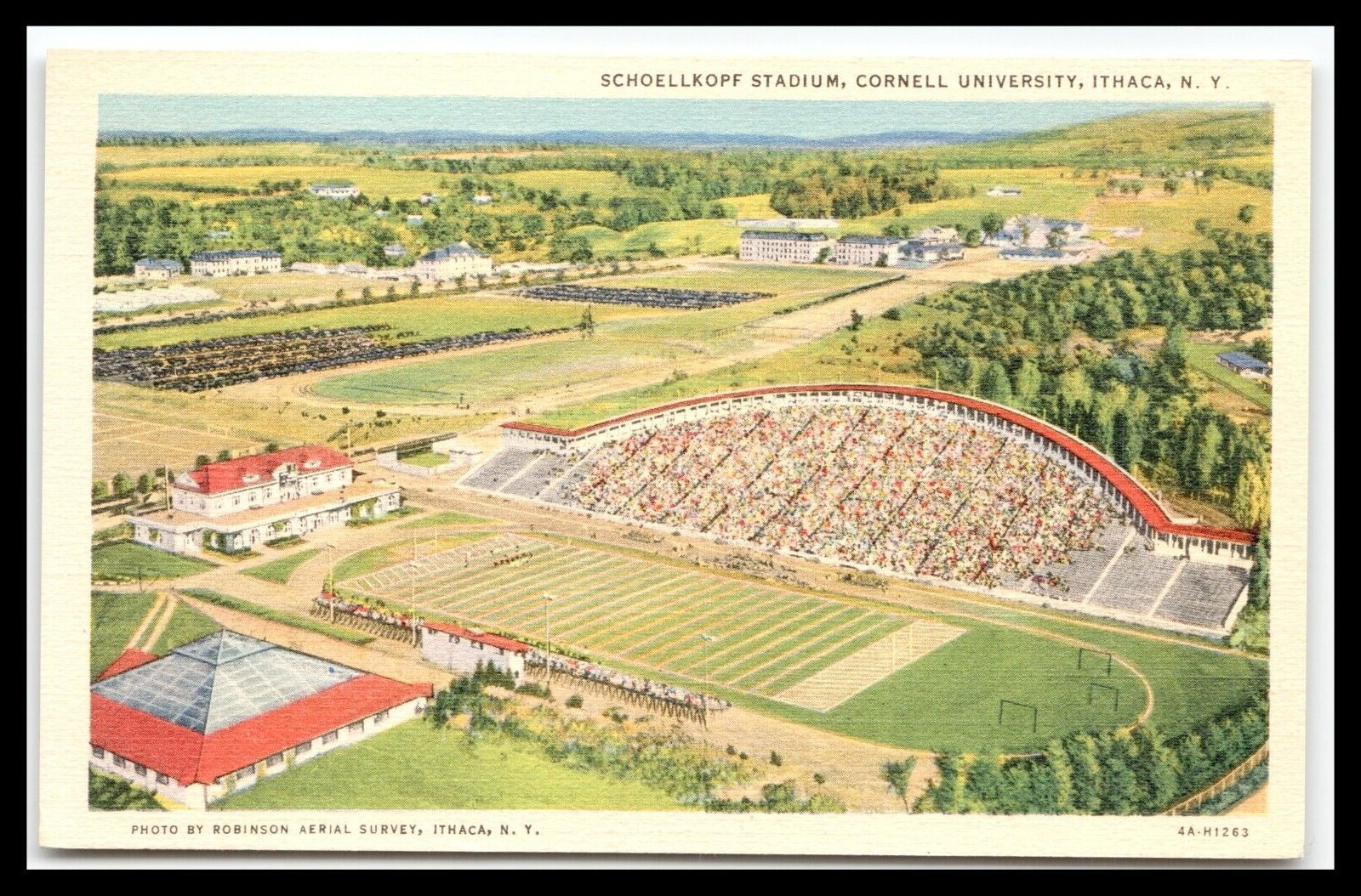 Postcard Ithaca New York ~ Schoellkopf Stadium Cornell University Football