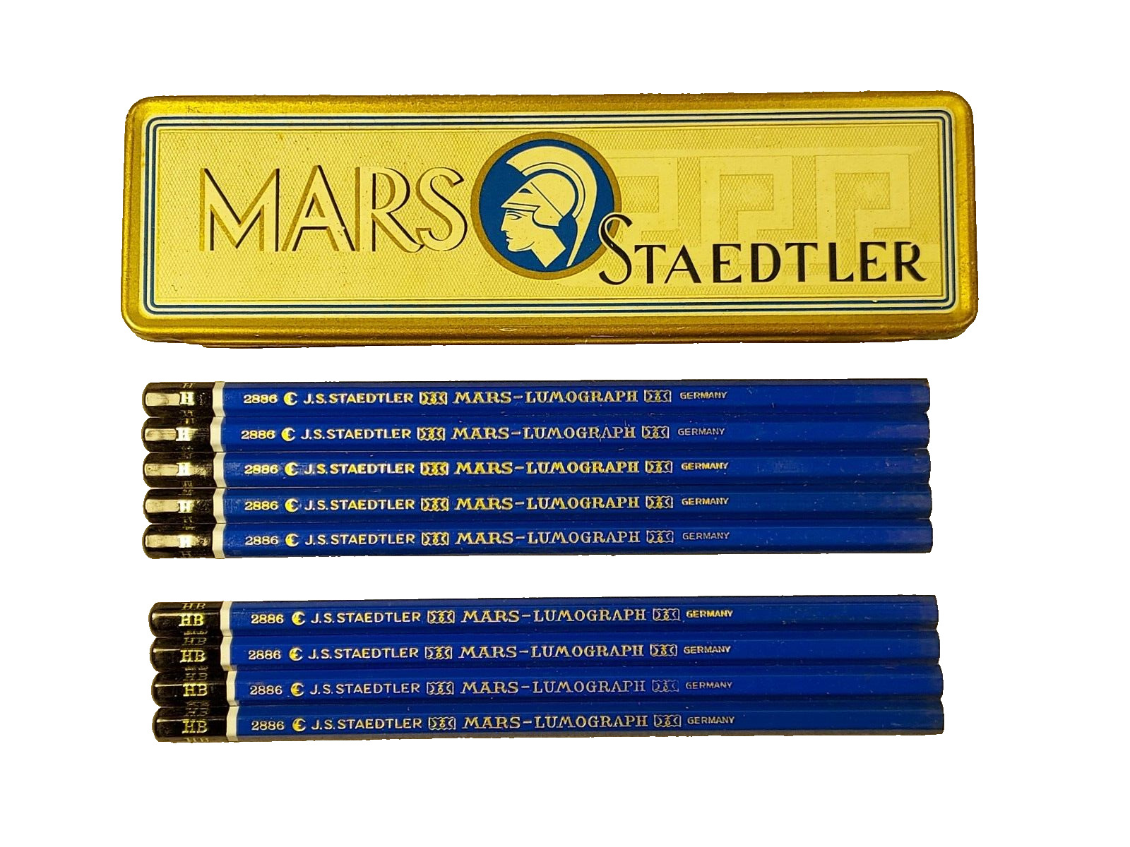 Vintage JS Staedtler Mars Pencils 2886 Lumograph 9 Pencils in Original Tin