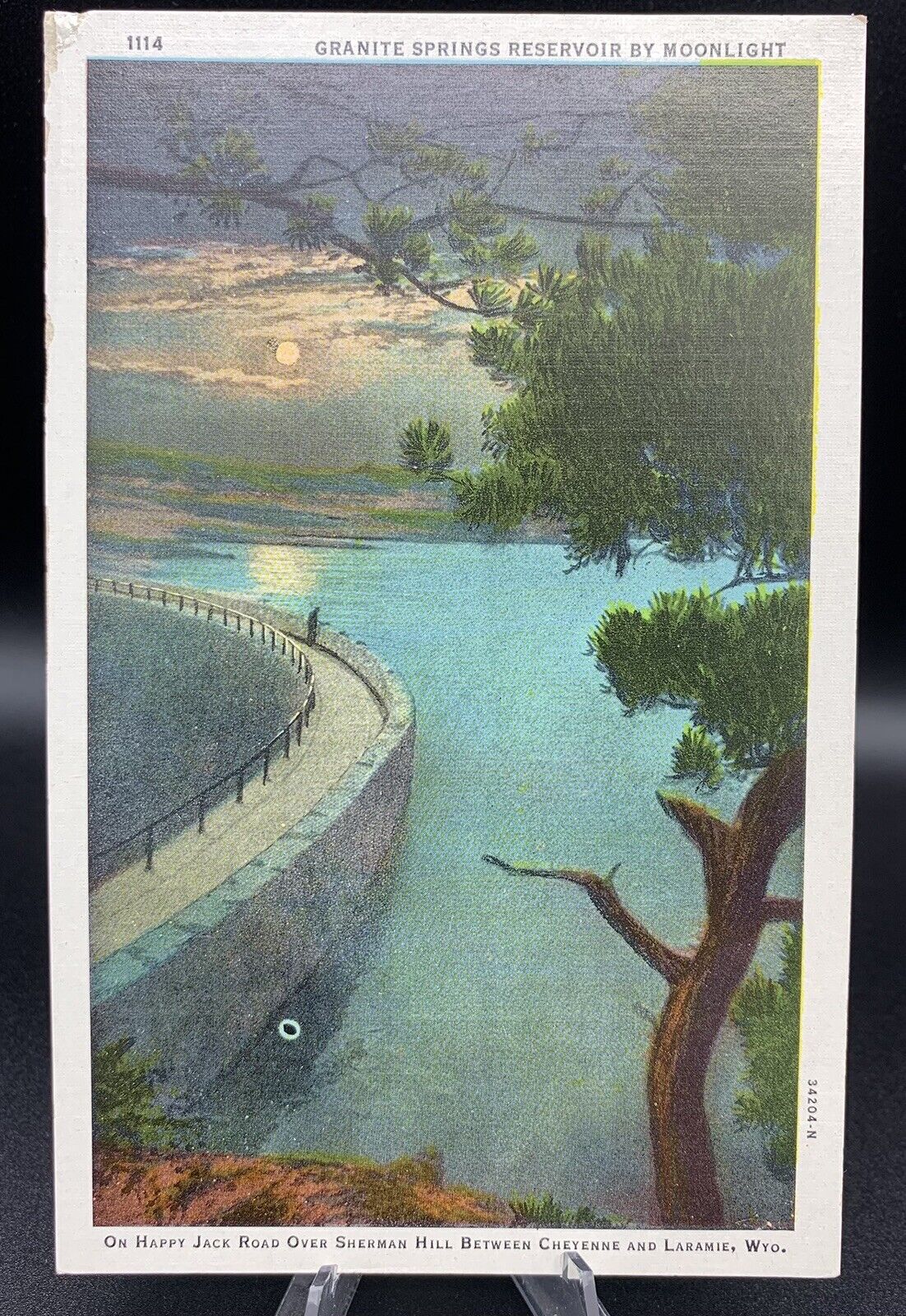 GRANITE SPRINGS RESERVOIR BY MOONLIGHT,  CHEYENNE, WYOMING - Antique Postcard