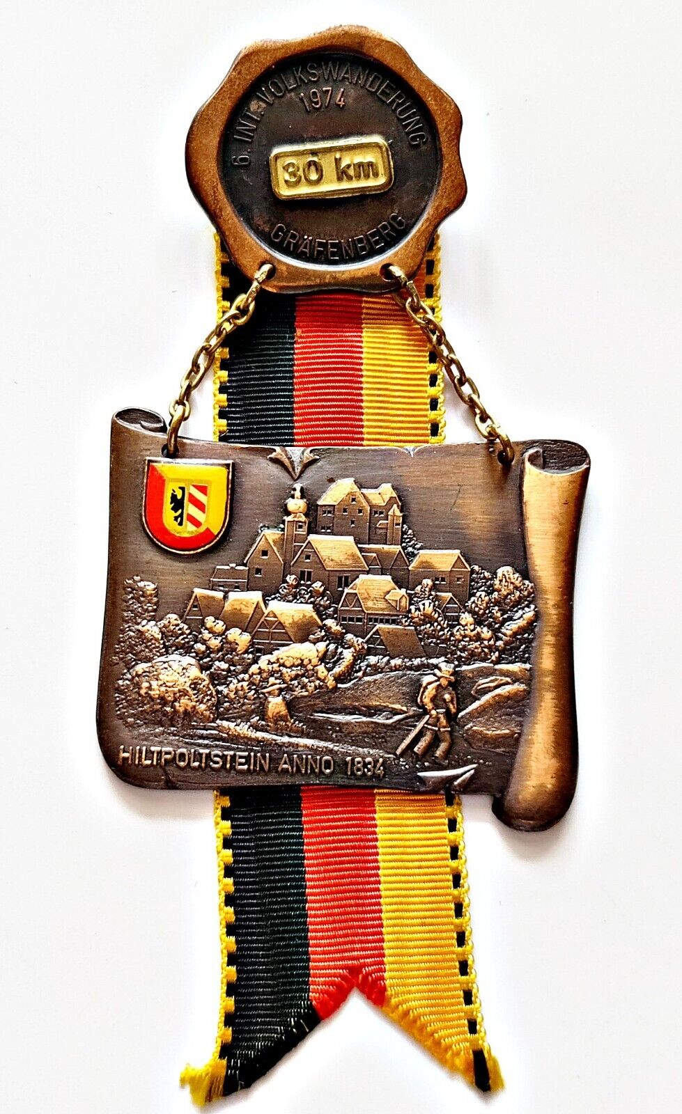 Medal Vintage Authentic Germany Grafenberg Hiltpoltstein 1974 Hiking Volksmarsch