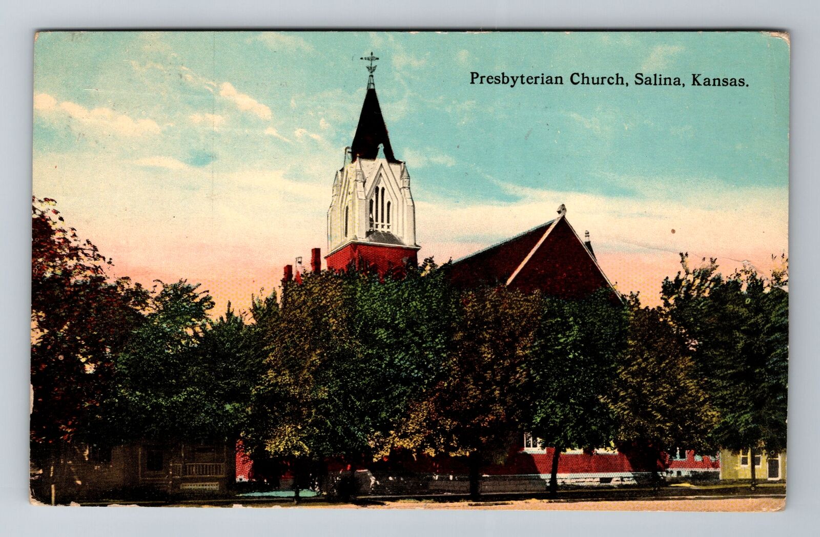 Salina KS-Kansas, Presbyterian Church, Religion, Antique Vintage Postcard