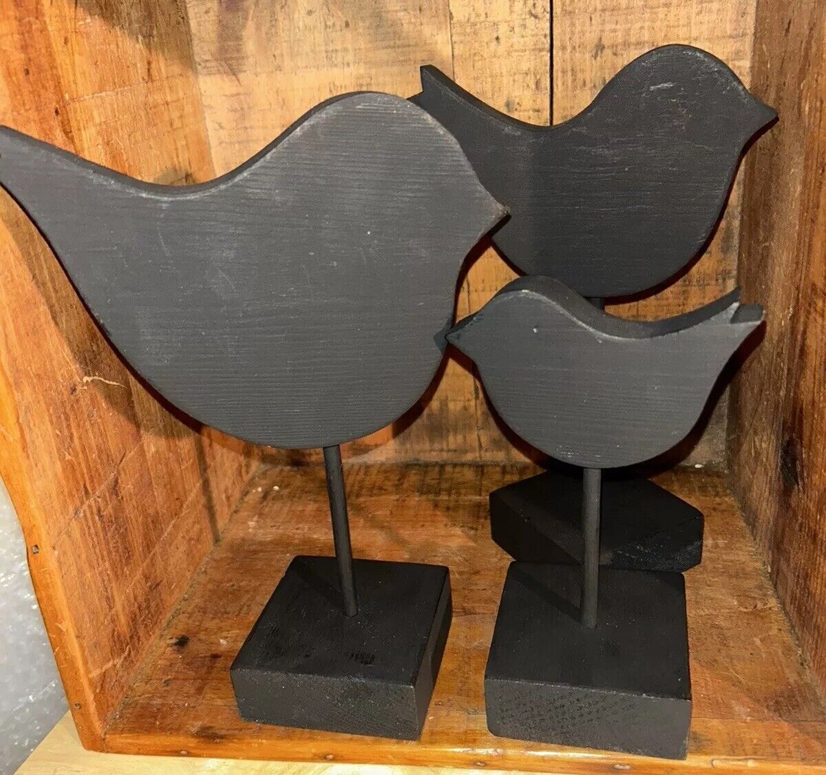 3 Wooden Birds Black Silhouettes. 3 Different Sizes: 9”, 8.75”, 6.25” Song Birds