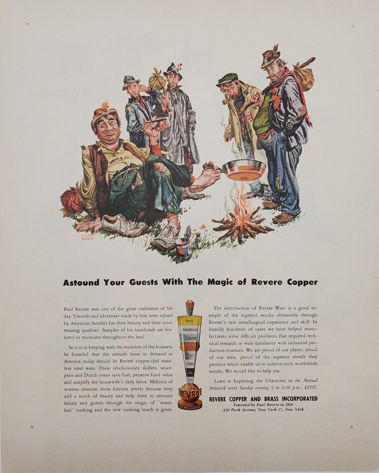 1946 Revere Copper & Brass Paul Revere Crazy Hillbilly Cooking Vintage Print Ad