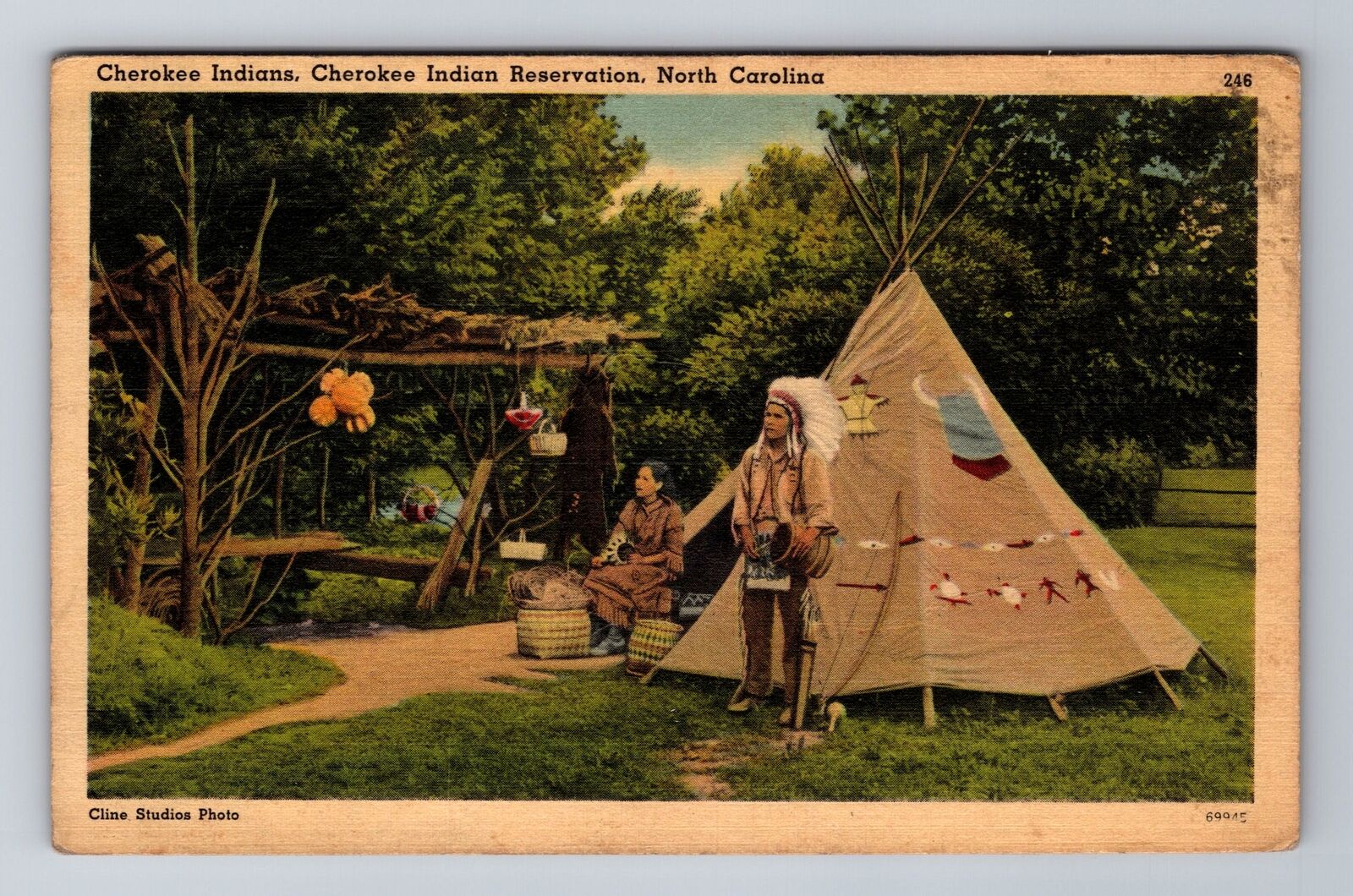 Cherokee NC-North Carolina, Cherokee Indian Reservation Antique Vintage Postcard