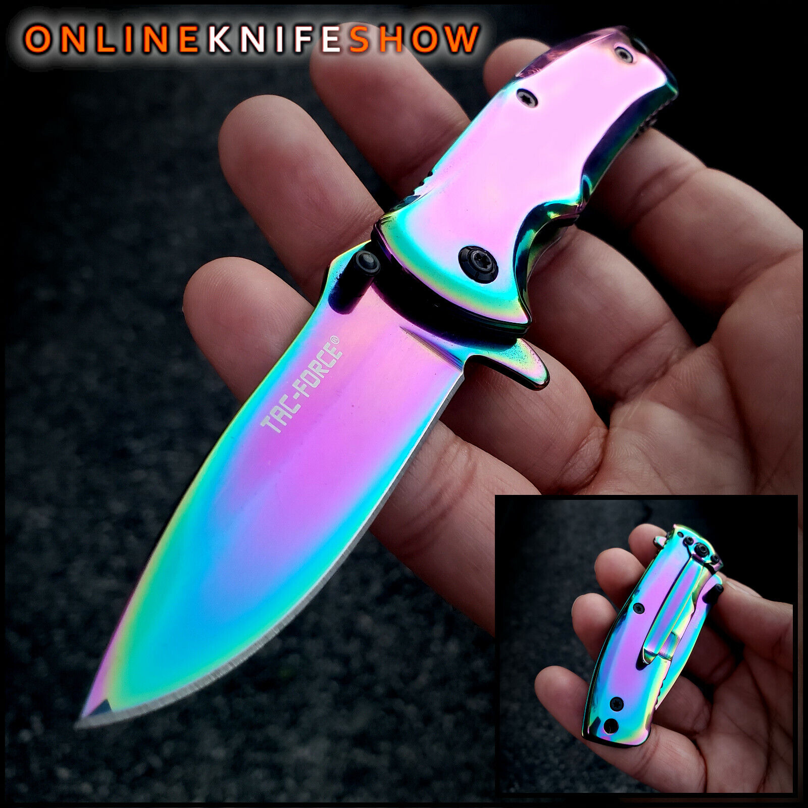 TAC FORCE EDC TACTICAL RAINBOW KNIFE Open Folding Pocket Spring Assisted Blade  