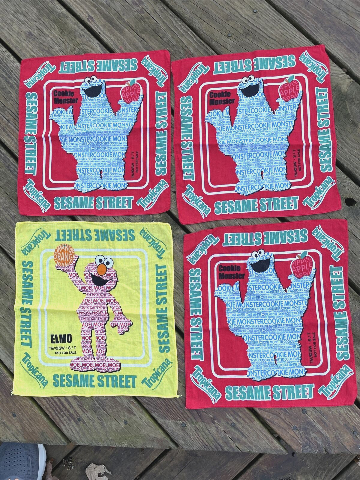 Vintage Sesame Street Tropicana Cookie Monster Elmo Scarf lot 4 napkin 13\