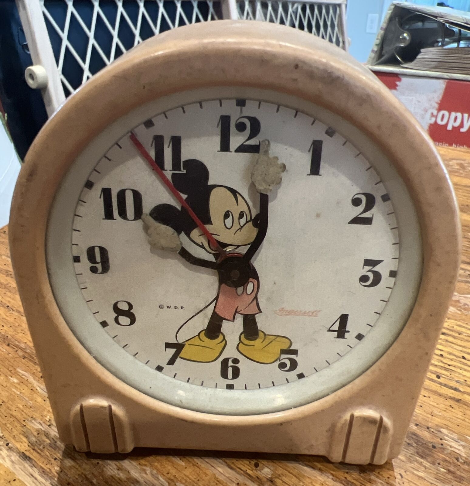 1947-49 Ingersoll Mickey Mouse Manually Wound Alarm Clock Made In USA Nonworking