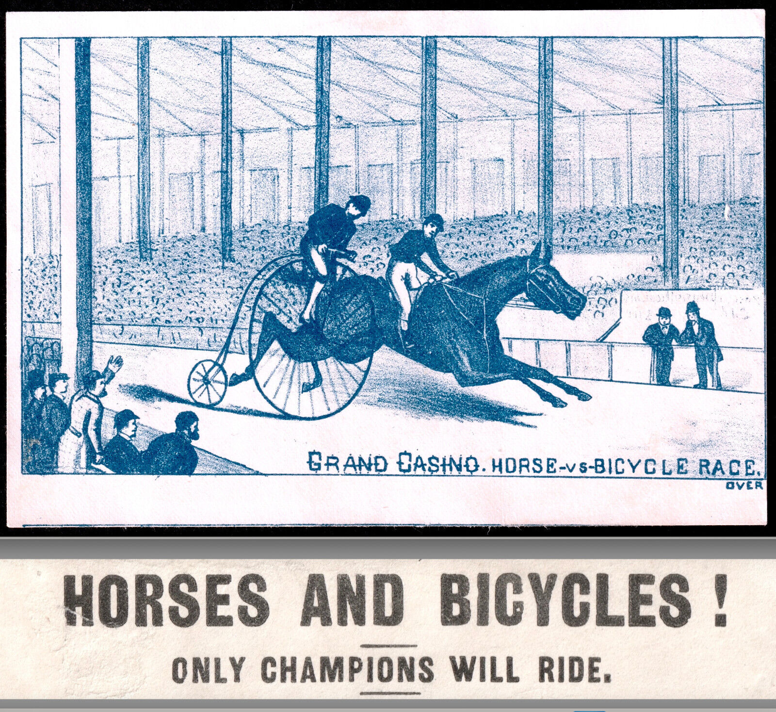 1882 Horse vs Bicycle Race Boston Grand Casino Track Charles LeRoy Ad Trade Card