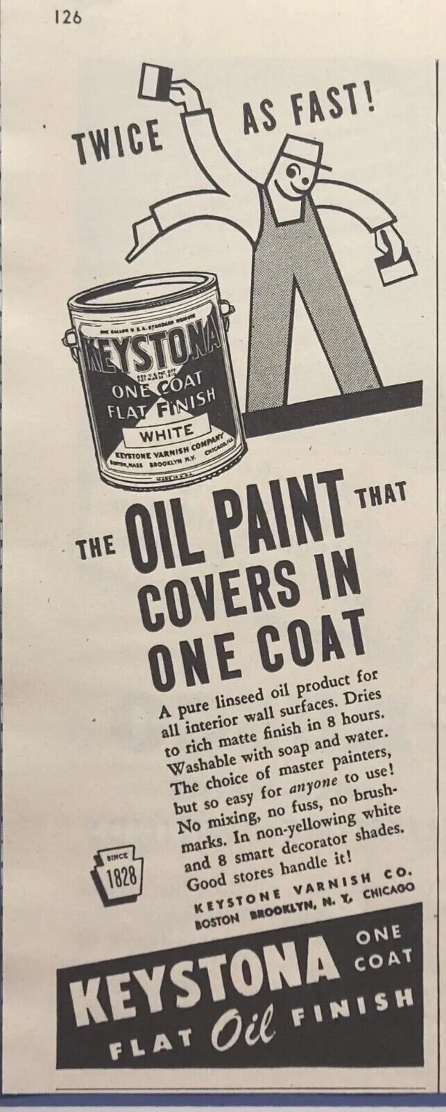 Keystone Flat Oil Paint Boston Brooklyn Chicago Vintage Print Ad 1946