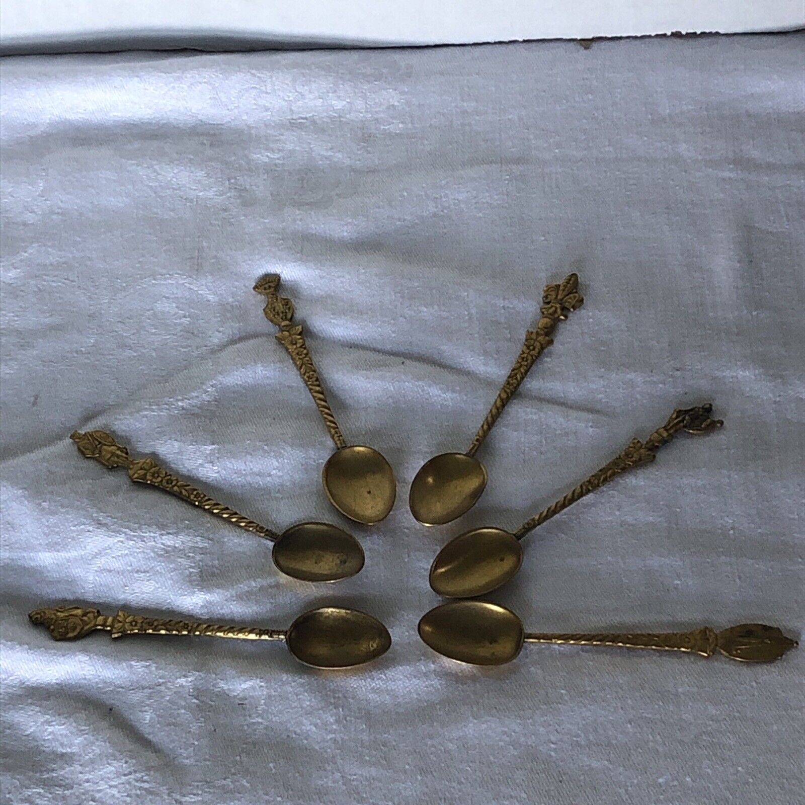 6 Vintage Meka Denmark Gold Wash Enamel Demitasse Espresso Spoons Sugar Nuts