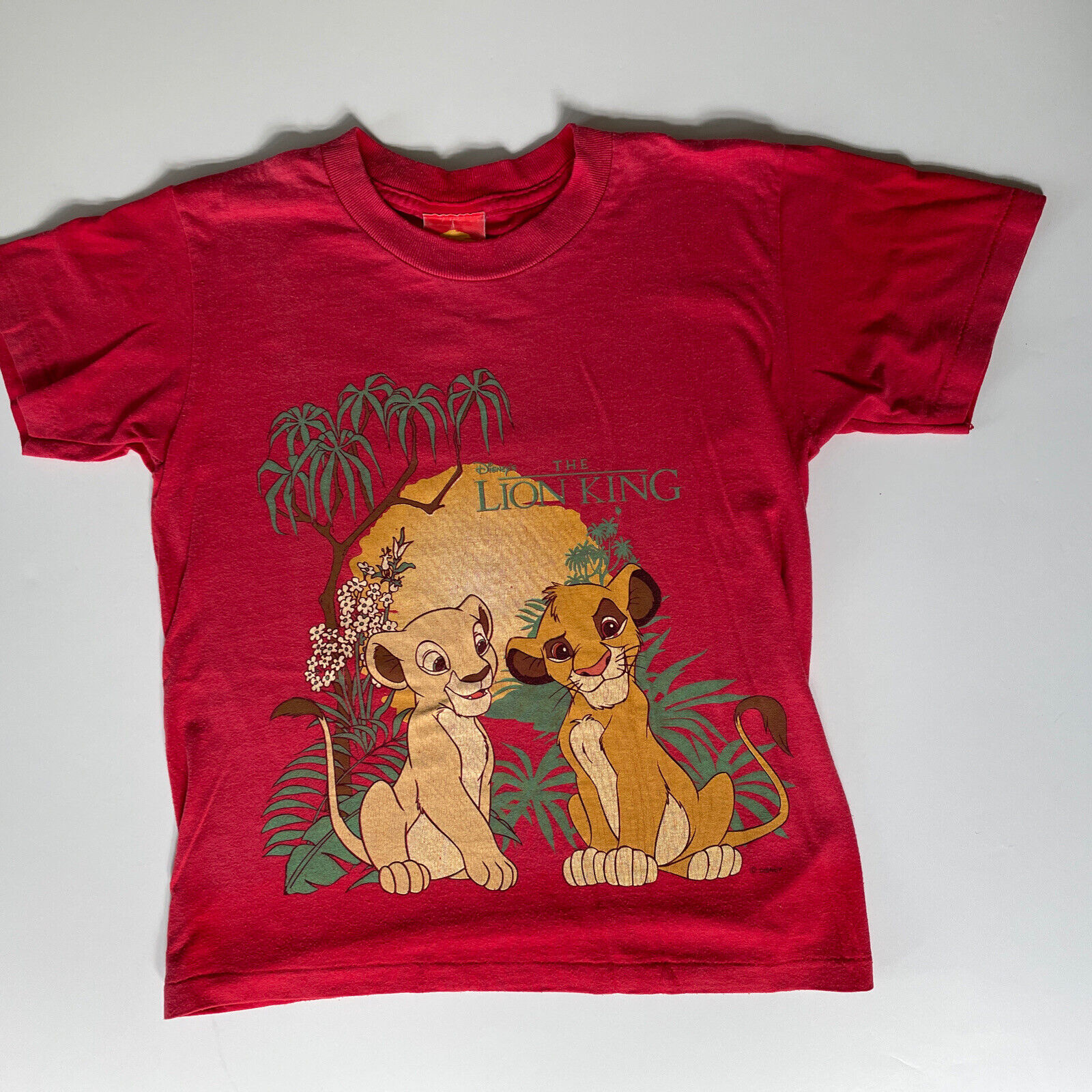 Vintage 90s Disneys The Lion King Movie T Shirt Simba Nala KIDS Size 10 12 red
