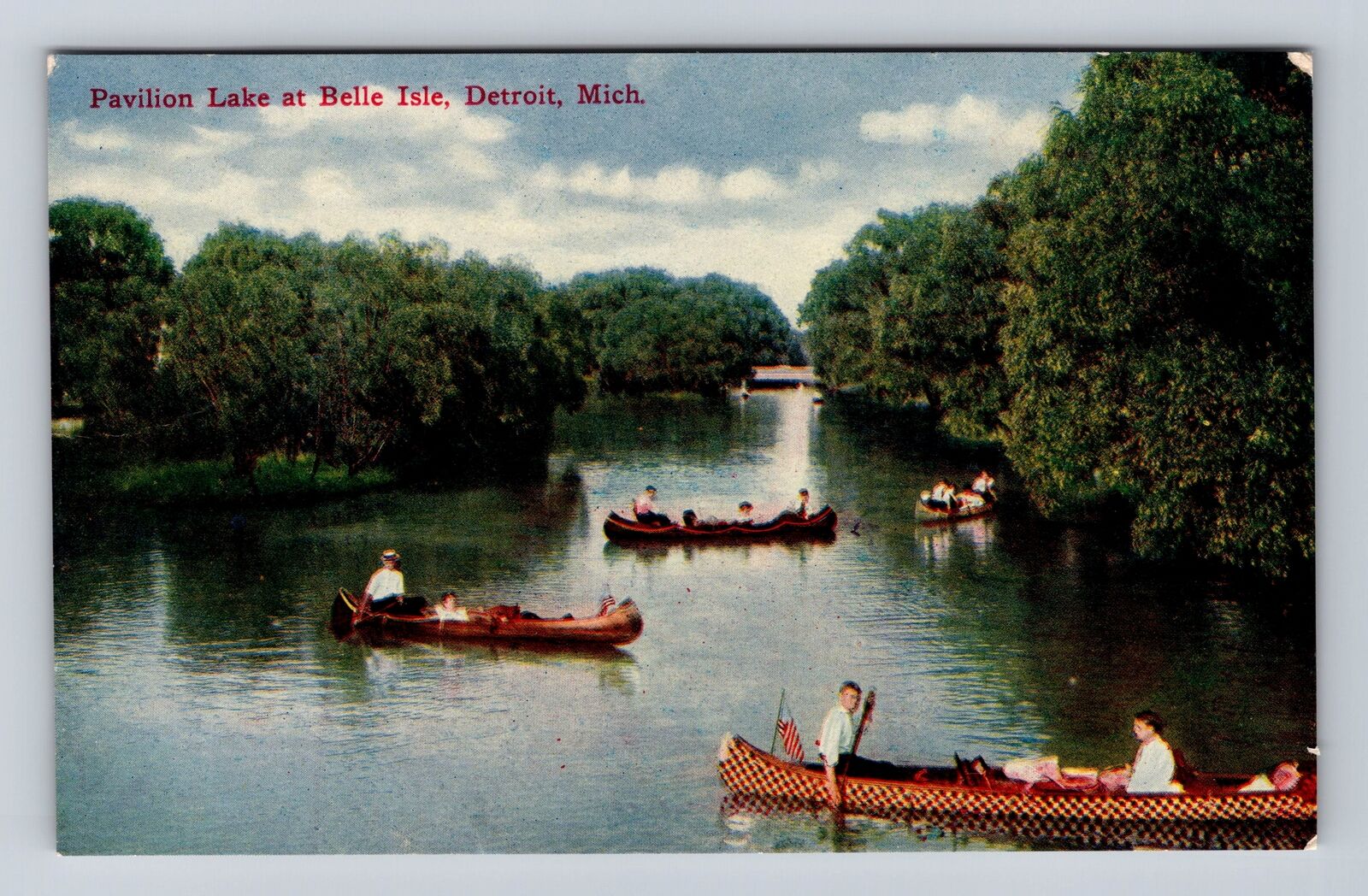 Detroit MI-Michigan, Pavilion Lake at Belle Isle, Antique Vintage Postcard