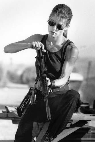 Linda Hamilton Terminator 2 Sarah Connor with cigarette & gun 24x36 Poster