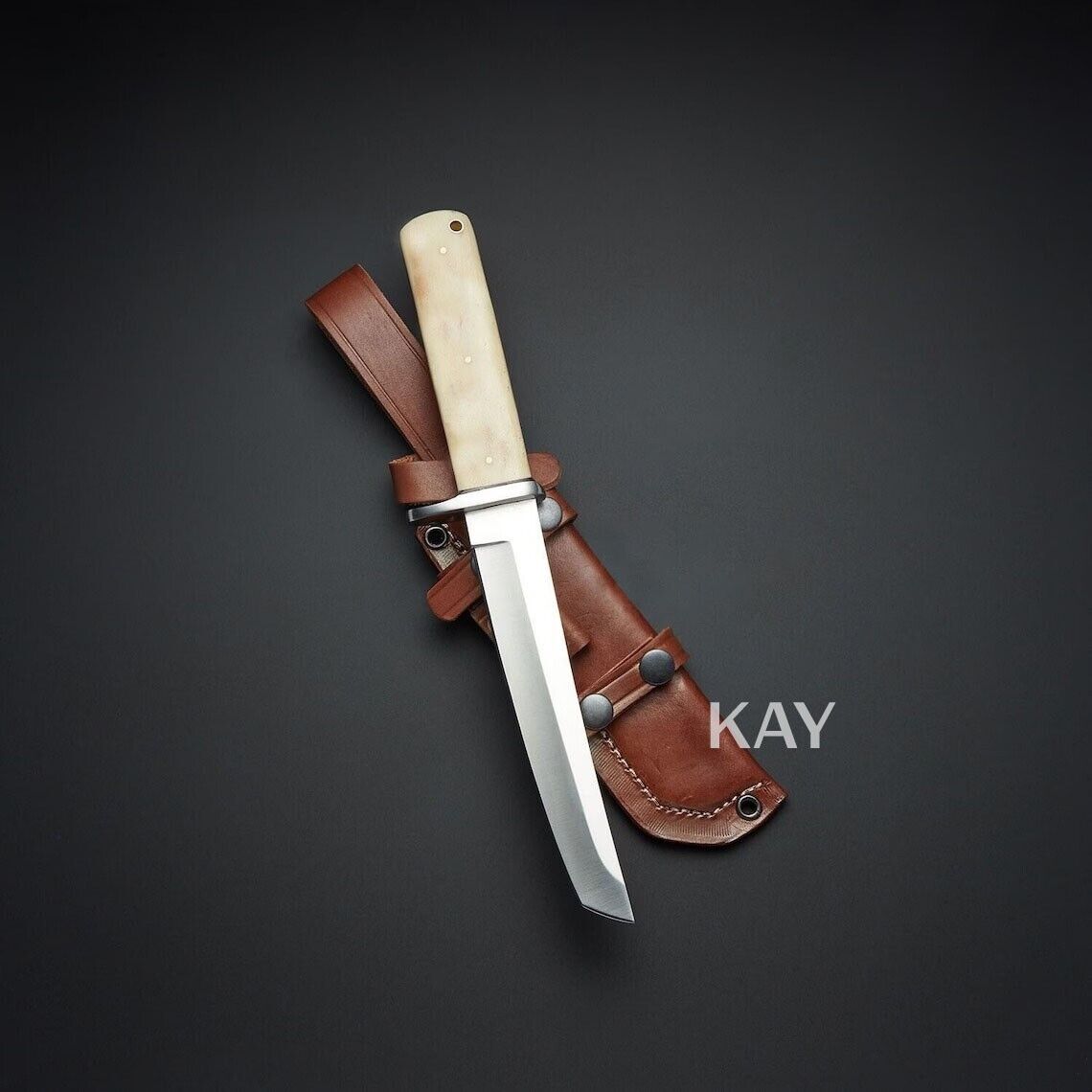 Custom Handmade D2 Tool Steel Japanese Style Full Tang Fixed Blade Tanto Knife