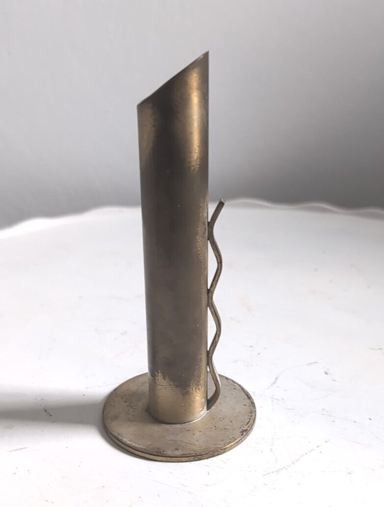 Vintage MCM Small Industrial Modernist Brass Bud Vase ~ Made In Sweden
