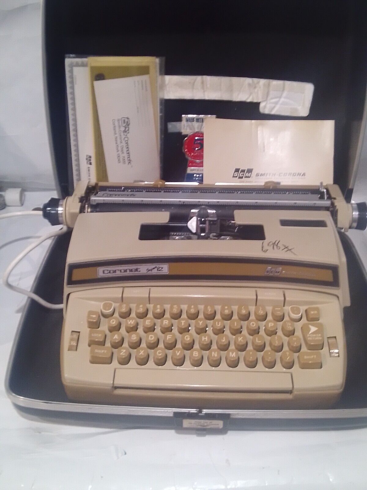 Vintage Smith Corona Electric Typewriter Super 12 With Original Case And Papers