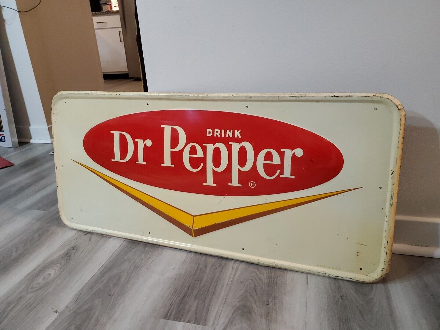 c.1950s Original Vintage Drink Dr. Pepper Sign Metal Embossed Clean Coke Pepsi