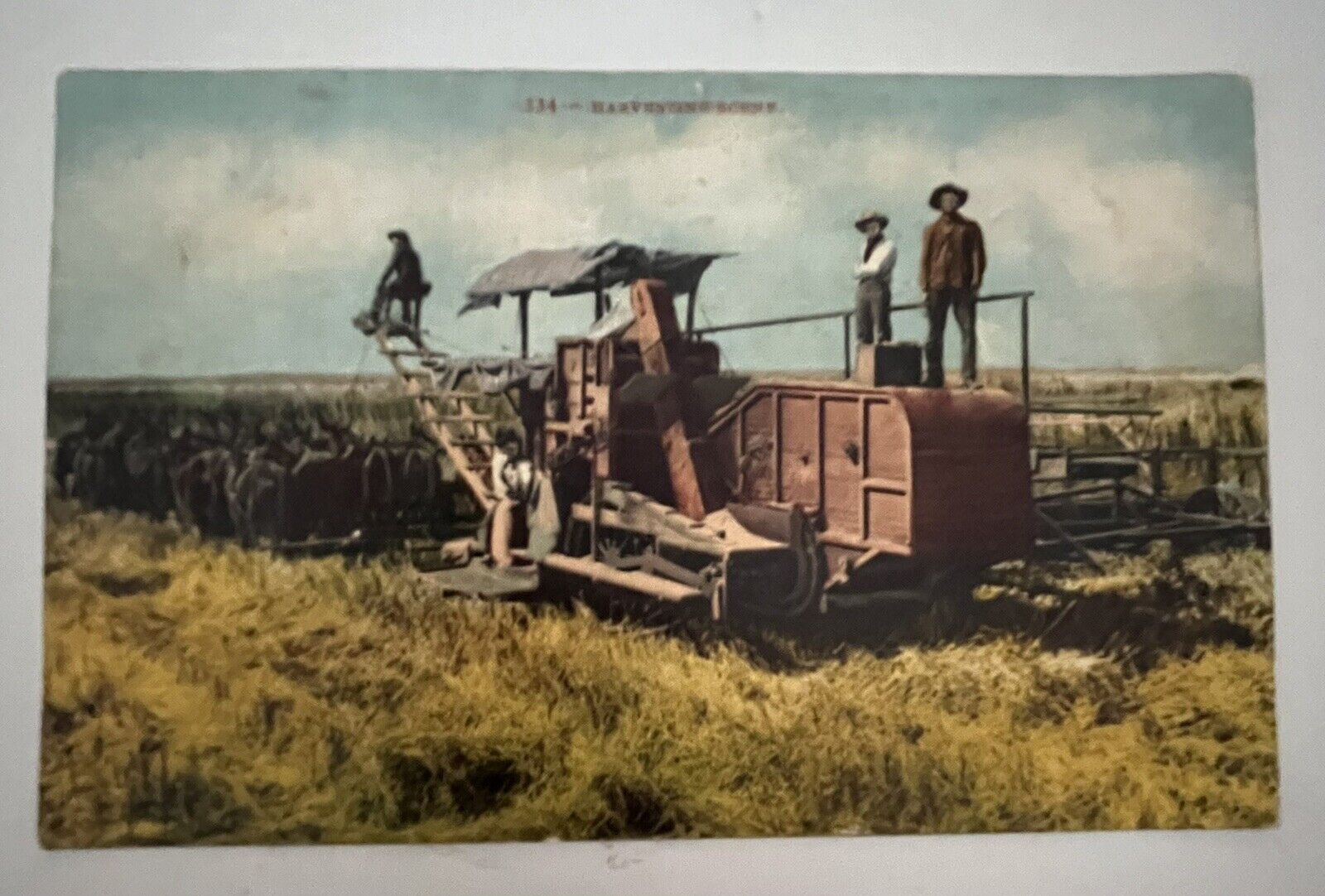 Postcard Antique HARVESTING SCENE Edward H Mitchell SAN FRANCISCO Ca with Note