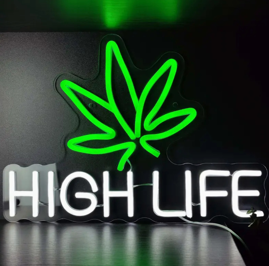 Weed Cannabis High Life Neon Light Sign- LED Light up Signs For Bar Pub Decor