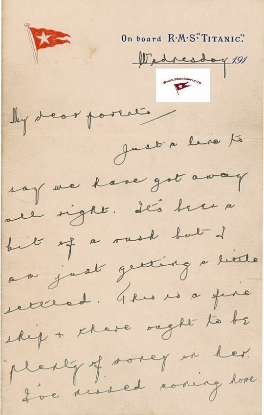 RMS TITANIC LETTER WRITTEN BY WALLACE HARTLEY WHILE ON BOARD TITANIC 1912 RP