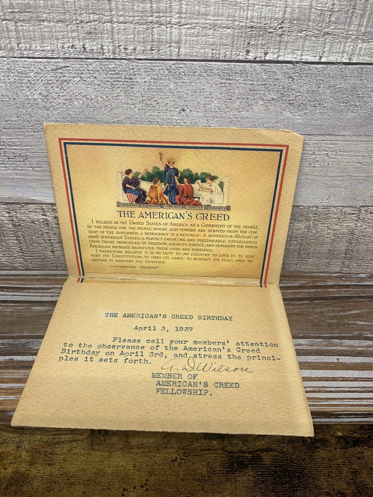 Vintage 1930’s American Creed Birthday Invitation Stamped Fellowship