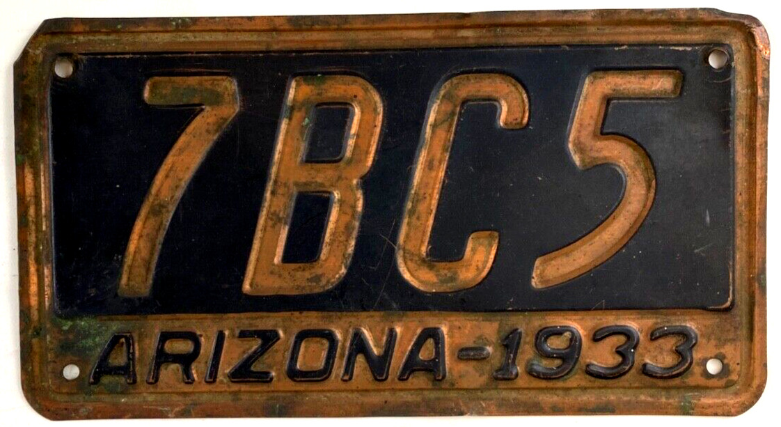 Arizona 1933 License Plate Copper Auto Vintage Garage Man Cave Collector Decor