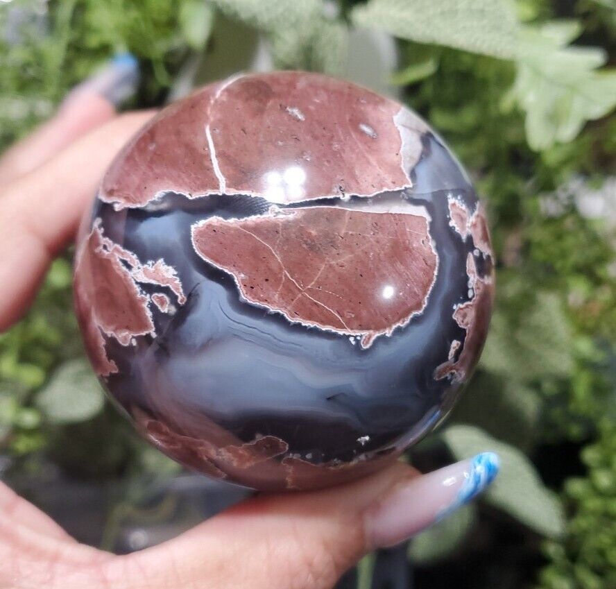 100mm Natural Polished Football Agate Crystal Sphere Ball Healing Ea70