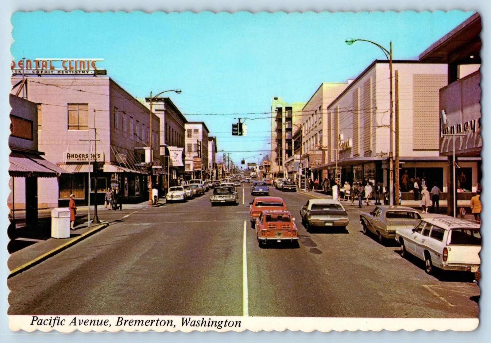 c1950 Pacific Avenue Classic Car Business District Bremerton Washington Postcard