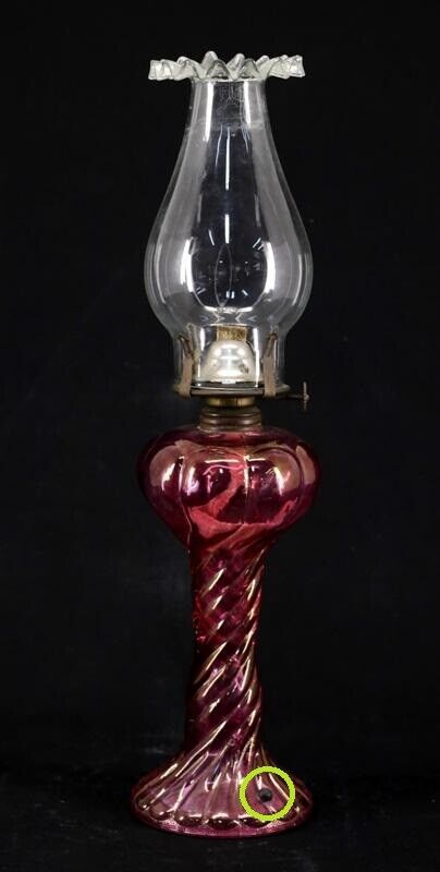 Vintage XXth Century Colored Bordeaux Glass Spiral Kerosene Oil Lamp
