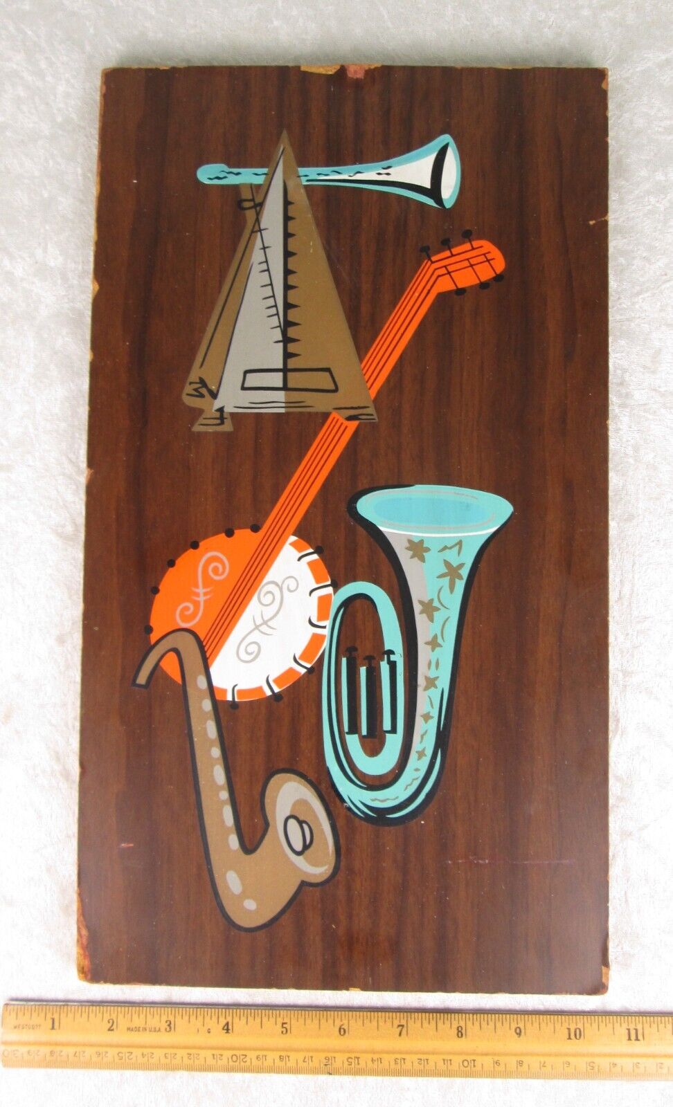 TRUART Mid Century Modern Musical Instrument Wall Art Plaque 9x16 inch Vintage
