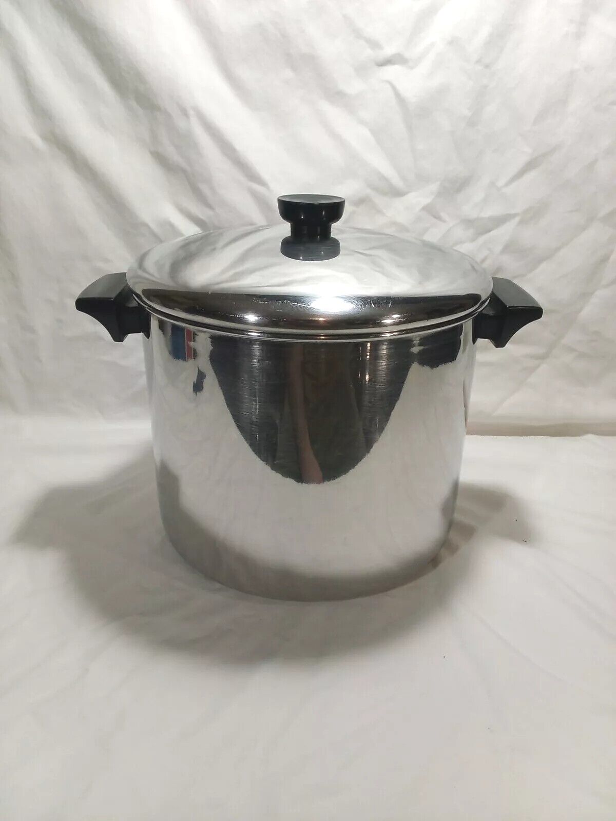 Vintage Revere Ware 8 Qt Stock Pot wLid Stainless Tri-Ply Disc Bottom USA