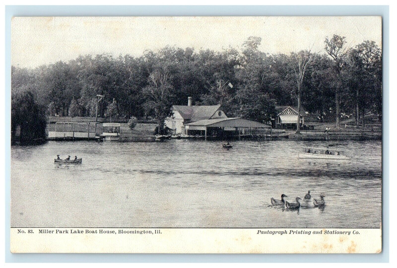 c1905 Miller Park Lake Boat House Bloomington Illinois IL Antique Postcard