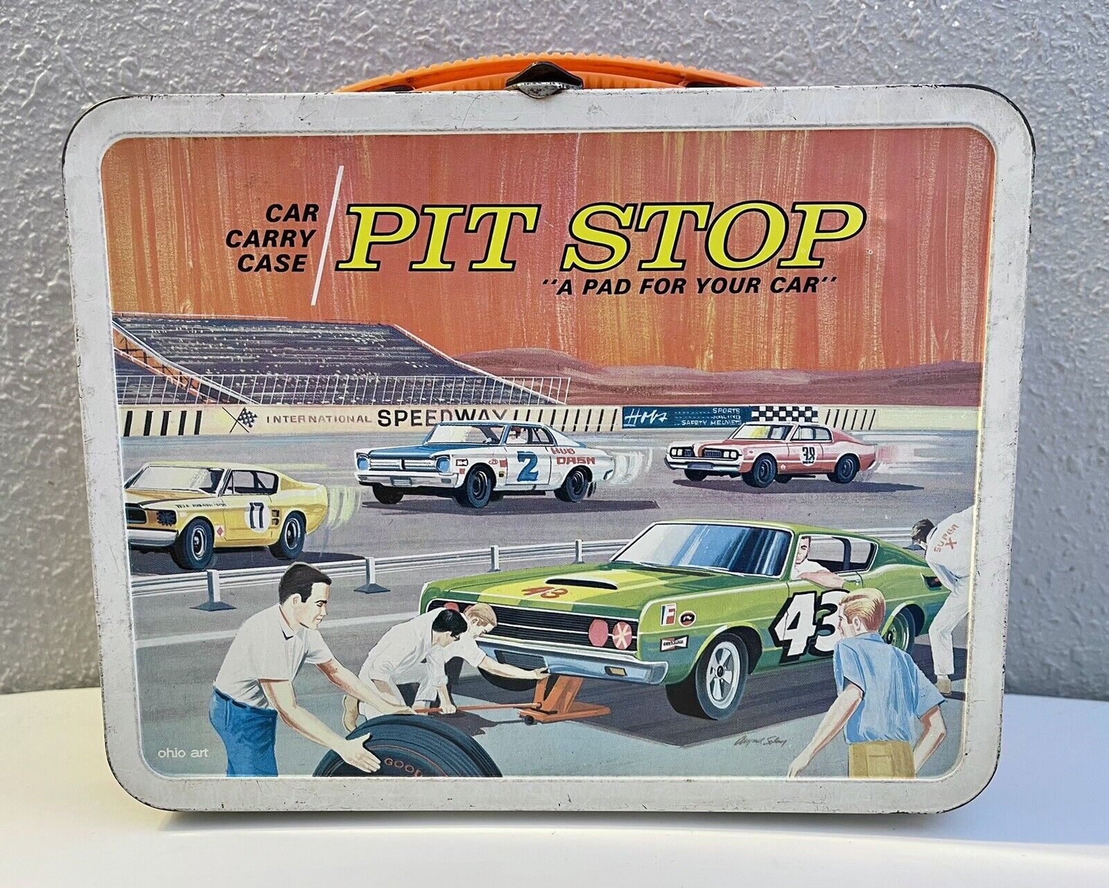 Pit Stop Lunchbox 1968 Vintage Ohio Art Car Carry Case NO THERMOS Race Track Toy