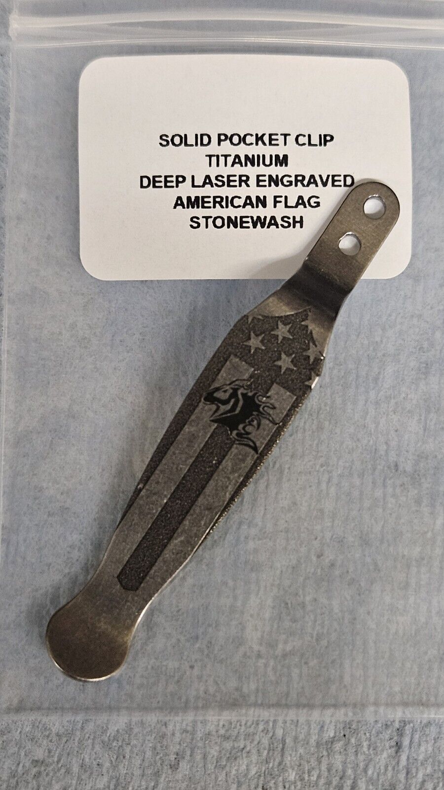 Hinderer Knives Stonewash Titanium American Flag Engraved Clip