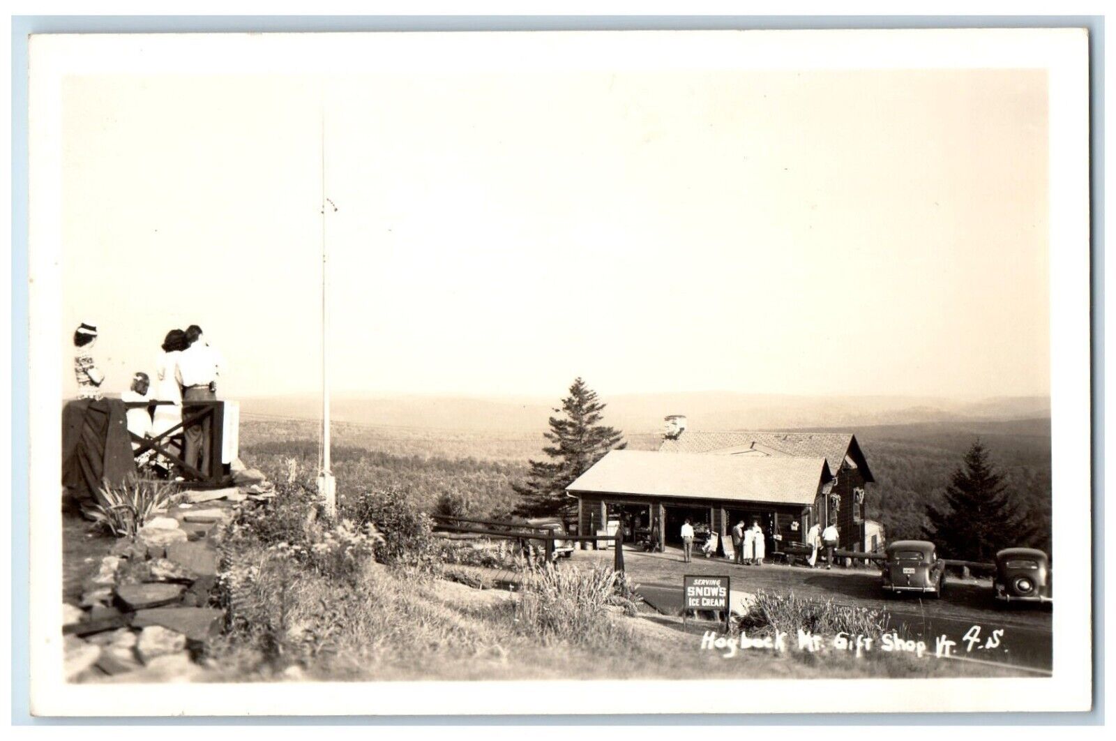 Hogback Mt. Gift Shop Snows Ice Cream Sign Cars Vermont VT RPPC Photo Postcard