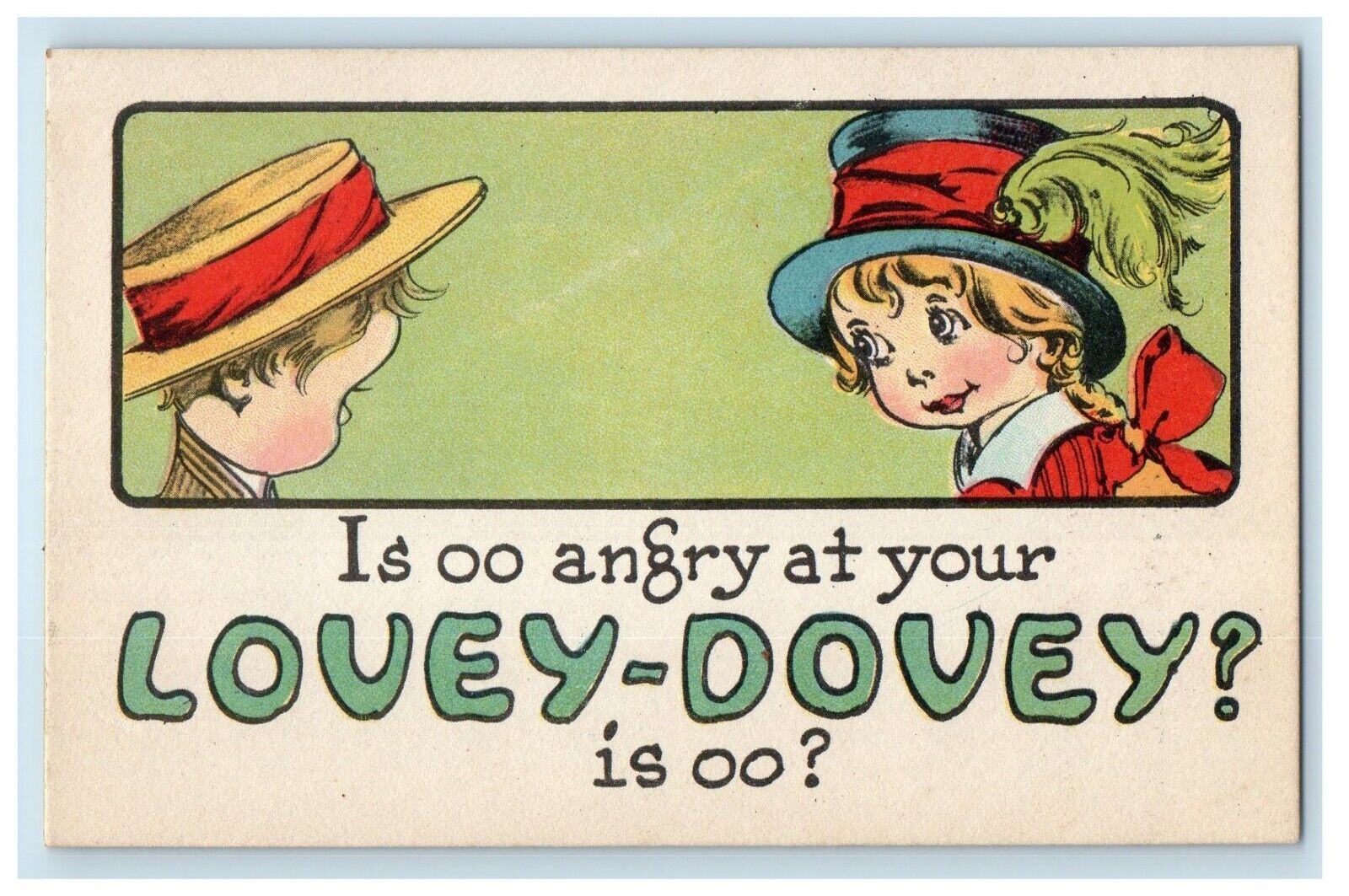 c1910\'s Girl Angry To Little Boy Sad Is Oo Angry At Your Lovey Dovey Postcard