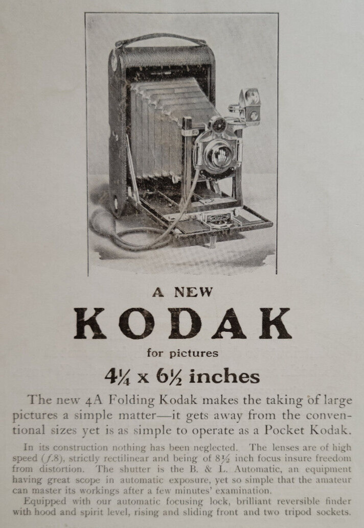 Kodak 4A Folding Camera Pocket Rochester NY 1906 Outlook Original ~6x9.5\