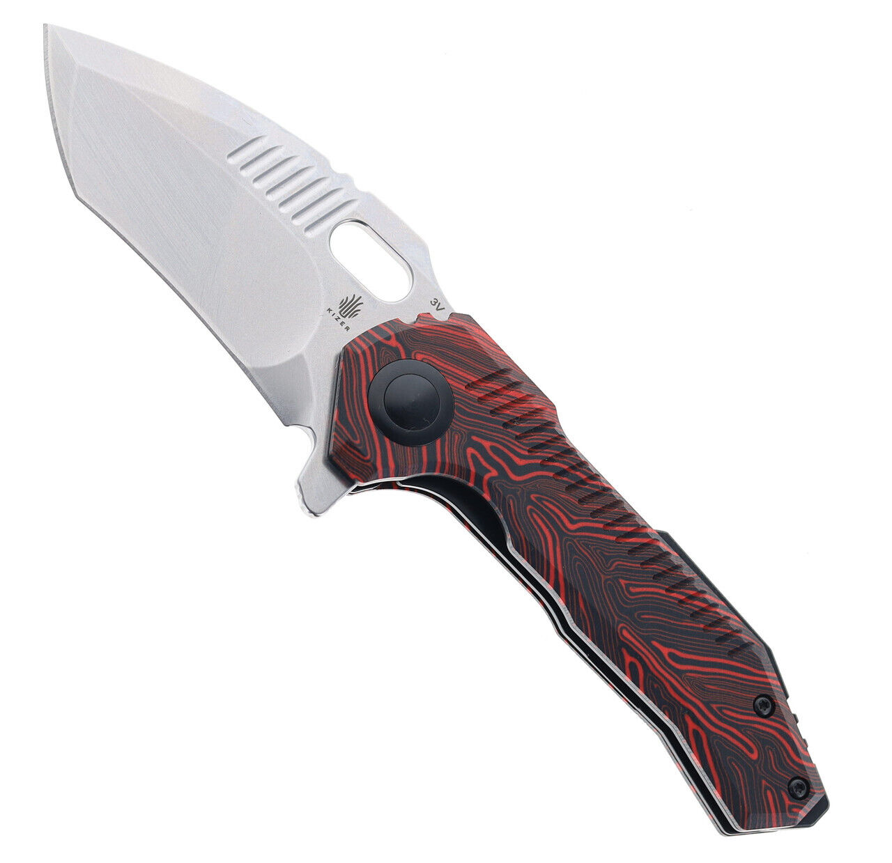 Kizer EXTRA Mini Paragon Folding Knife Black/Red Damascus G10 3V Blade V3600E