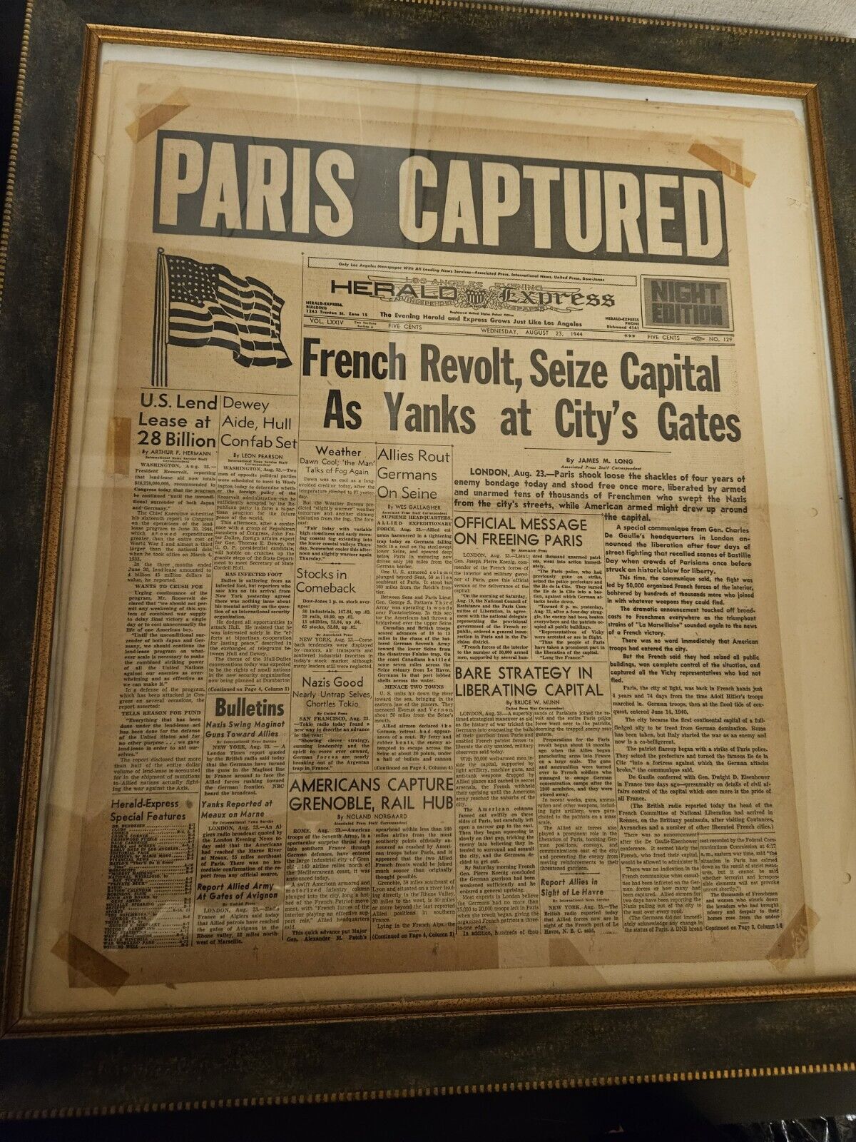 WW2 PARIS CAPTURED News Article 1944 Nazi Occupied Paris 100% Authentic