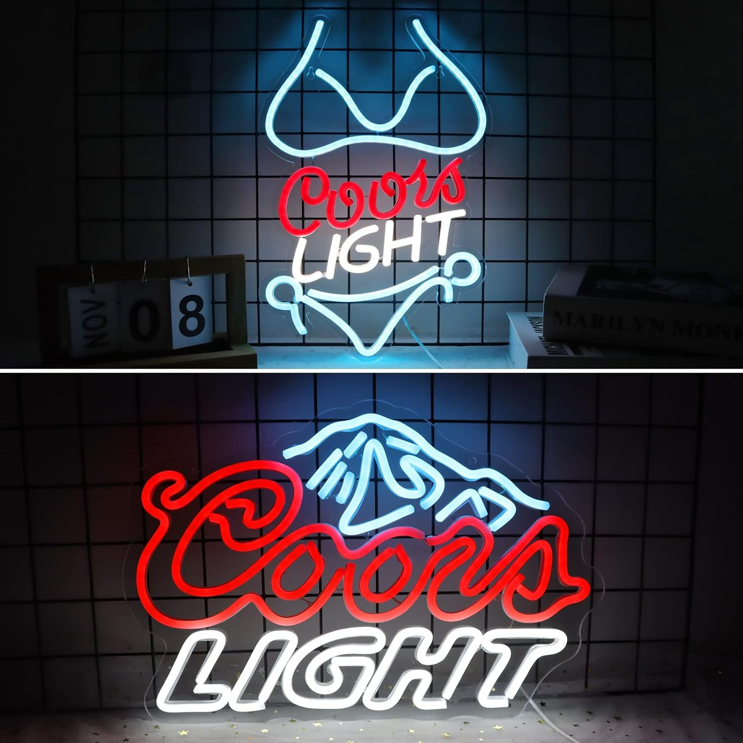 2 Pack Coors Light Neon Signs 17*11In (Mountain) + 16.1*9.8In (Bikini Girl)
