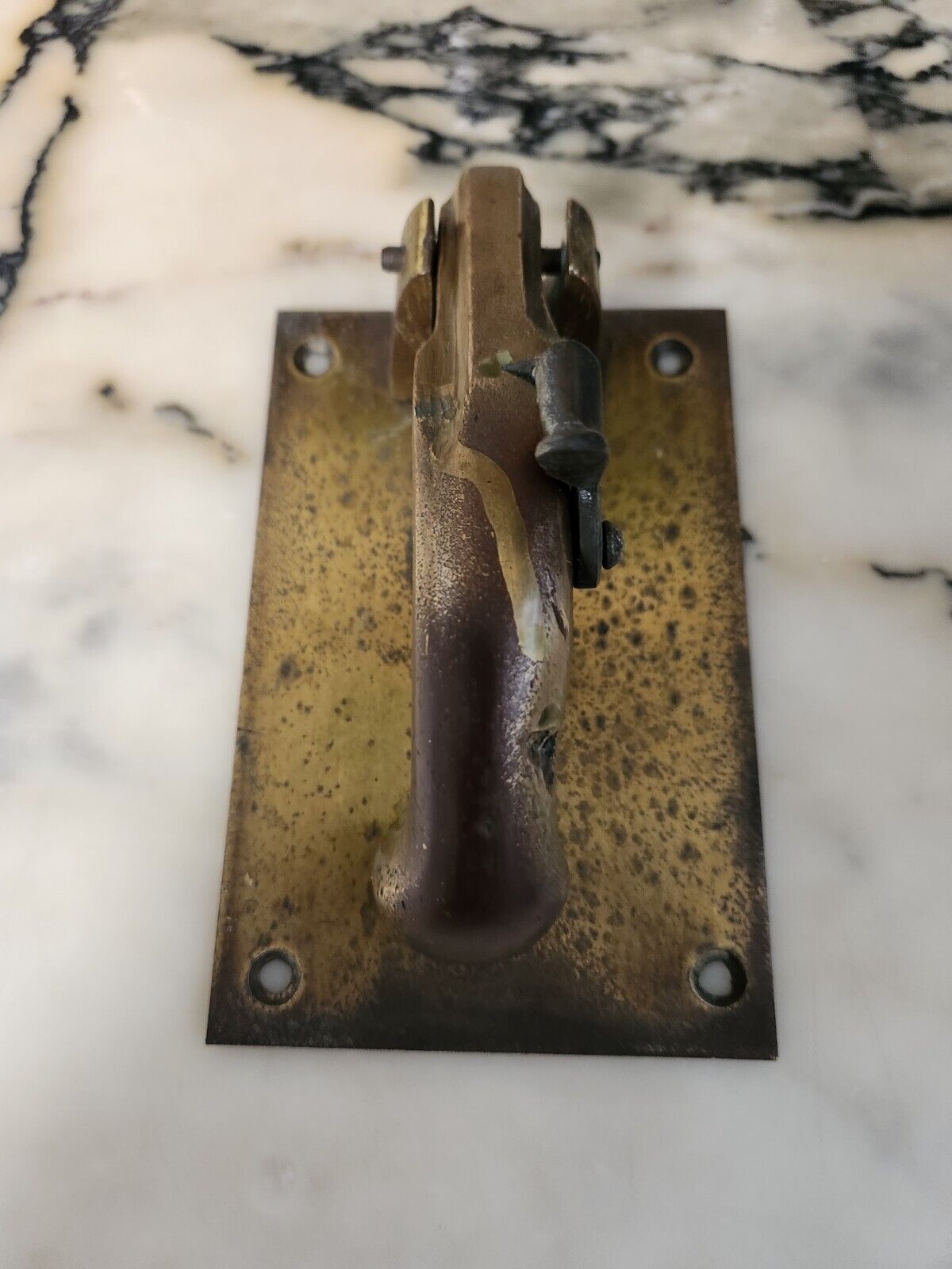 Vintage/Rare/Antique Solid Brass Flintlock Door Knocker, 1800's, OLD-BUT-USED 