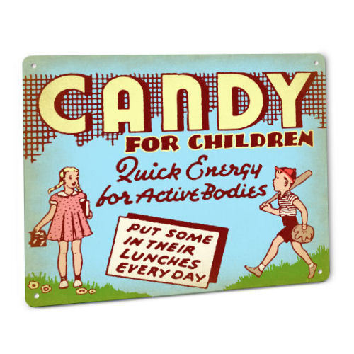 Candy Display SIGN Retro Boy Girl Vintage Advertising Ad Gum Snack Store Stand